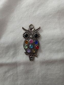 Silver Owl Charm with Multicolor Rhinestones