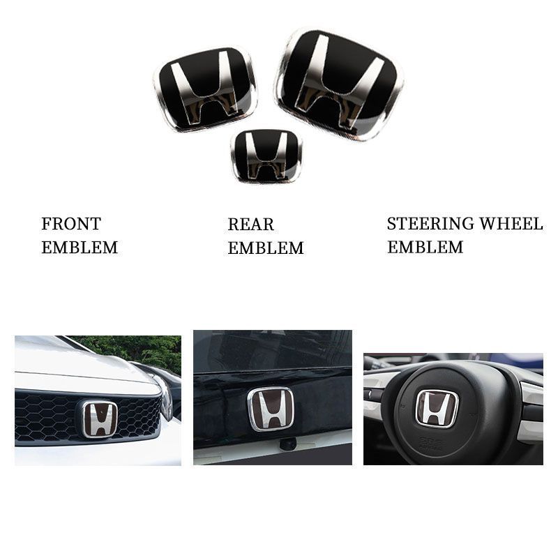 BRAND NEW 3PCS HONDA BLACK FRONT+REAR+STEERING JDM EMBLEM SET FOR CIVIC 2012-2015 2DR