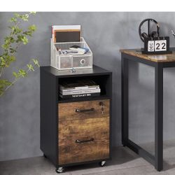 Mobile File Cabinet with 2 Drawers and Open Compartment, Under Desk Vertical File Cabinet with Lockable Wheels for A4, Letter Size Hanging File Folder