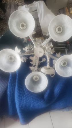 5-Light White Floral Chandelier with Glass Shades