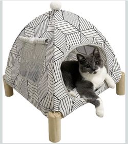 Pozico 2-in-1 Cat Bed Tent with Wooden Frame - Cat Teepee & Hammock, Portable Indoor/Outdoor Pet Tent for Cats, Kittens, Small Dogs, and Small Animals