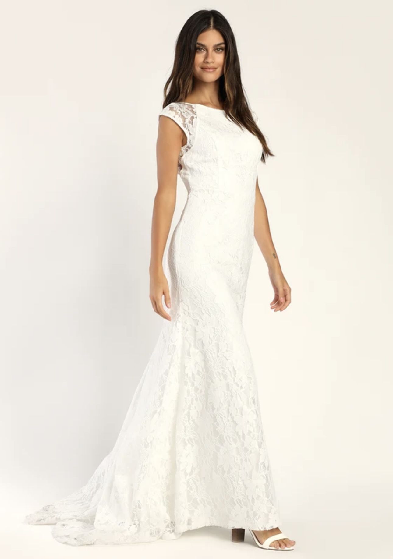 New Everlasting Love Story White Lace Cap Sleeve Mermaid Maxi Dress