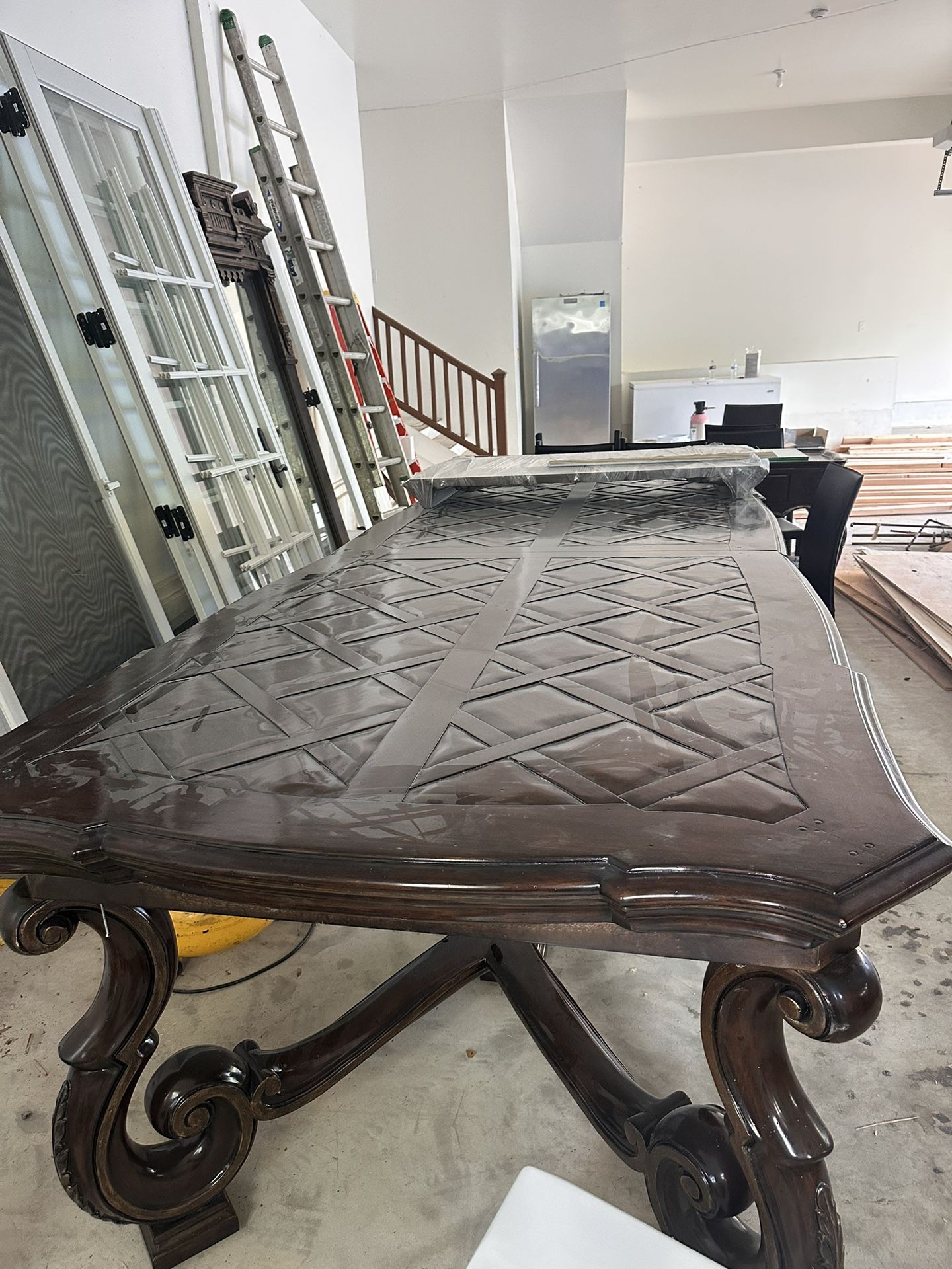 The Wooden Table Is About 12 To 15 Feet Long Solid Wood And A 10 Foot Mirror