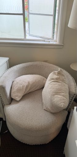 Cream/Beige Barrel Accent Chair with Nailhead Trim - $100
