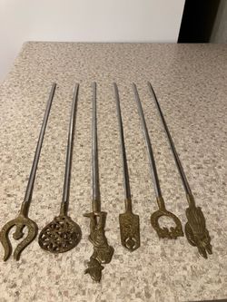 Vintage Turkish Shish Kabob Skewers Brass + Stainless Steel