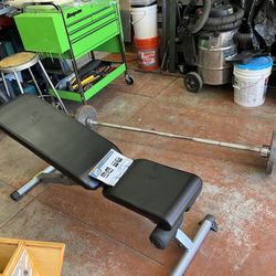 PENDING: Fit Rit Bench, Barbell, And 25 lb Weights