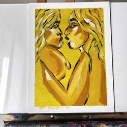 12x16 Unframed Nude Painting Canvas Panel Yellow 