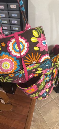 Floral Fabric Tote Bags Set 3 bags