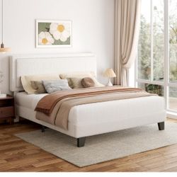 viplov King Size Bed Frame, Upholstered Platform Bed with Adjustable Headboard, Soft Boucle Fabric, Modern Style, No Box Spring Required, Easy Assembl