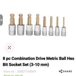 8 pc Combination Drive Metric Ball Hex Bit Socket Set (3-10 mm)
Item no :208EFTABMY