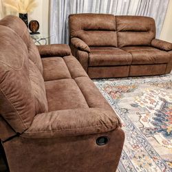 Brand New Set of 2 Ashley Faux leather, pull tab reclining sofa, Couch Section, Loveseat Set brown 1000$ 
Pick up in Encino 
