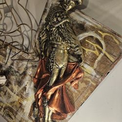 Vintage Midcentury Chalk MADATOR Bullfighter 2.5 feet Tall Wall Hanging art