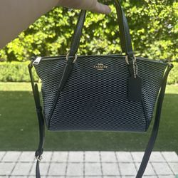 Coach Mini Kelsey Satchel Crossbody Dark blue  Woven Canvas Leather Trim Gold Hardware F27574