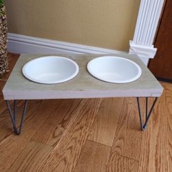 Ceramic Dog Dish Bowls W Stand 