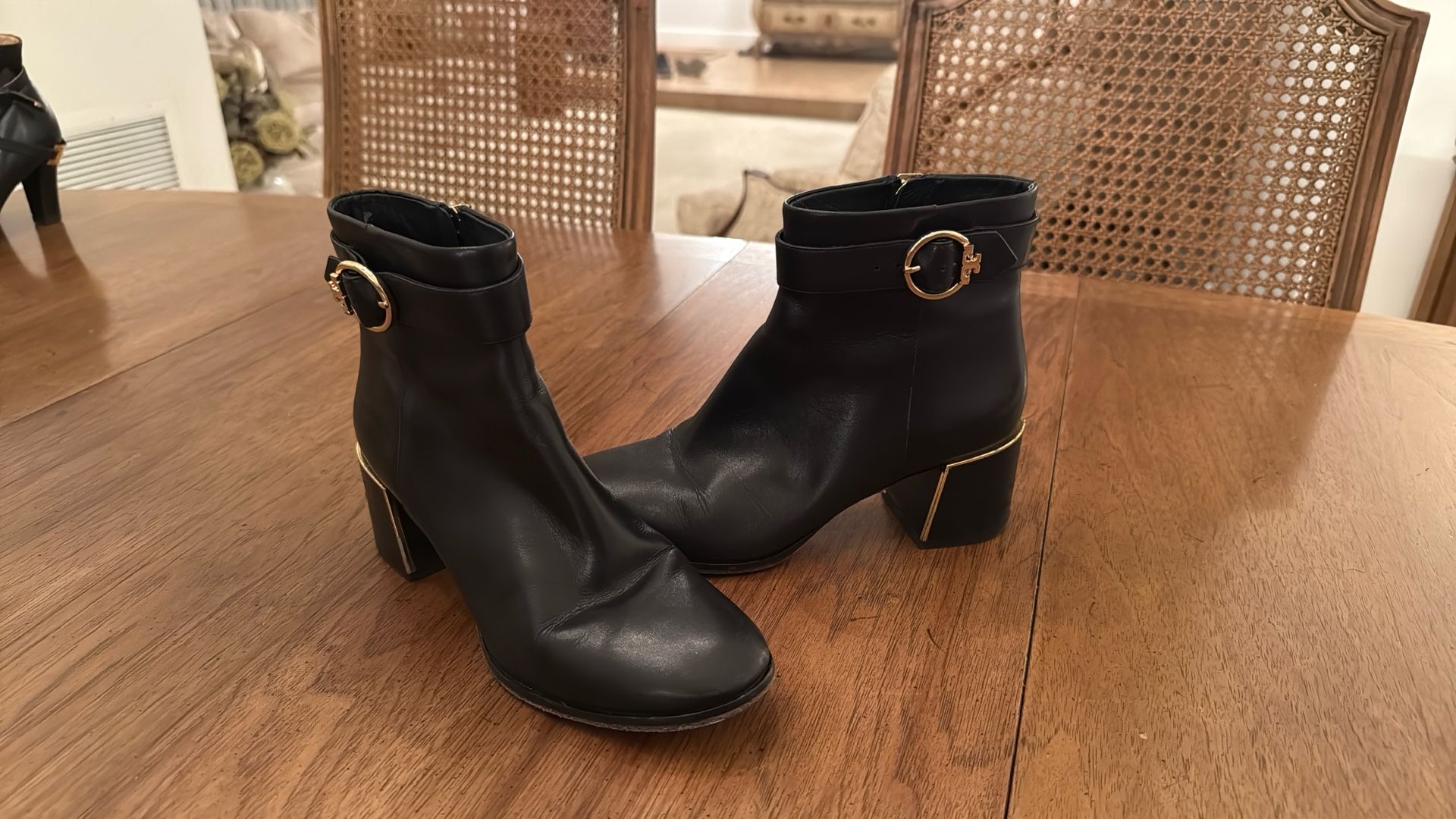 Tory Burch Black Ankle Boot With Gold Trim