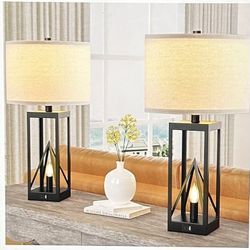 Touch control farmhouse table lamps with USB Ports