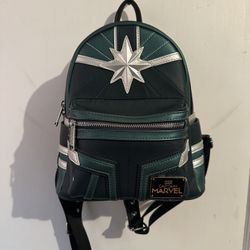 Captain Marvel Kree Green Loungefly Backpack And Wallet