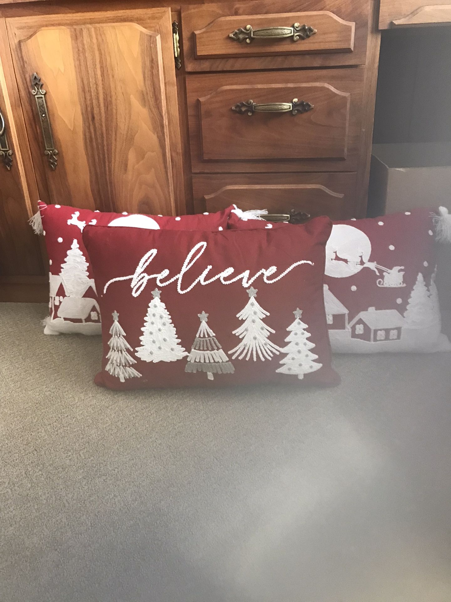 Festive Christmas Season Pillows. Set Of 3. Like New