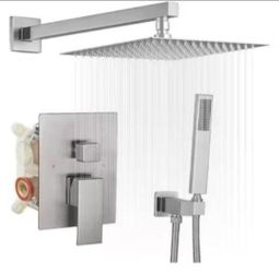 BWE 2-Spray Patterns With 2.5 GPM 12 in. Showerhead Wall Mounted Dual Shower Heads With Valve in Brushed Nickel