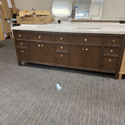 84” Bathroom Vanity In Dark Wood Color 