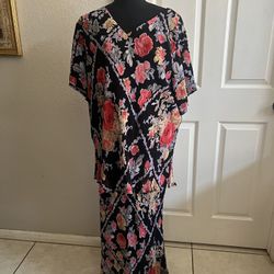 Twyla Blu II Women's Blouse & Skirt Size 1X Black Floral Red Roses