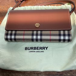 Burberry Hannah Check Leather Wallet On A Strap