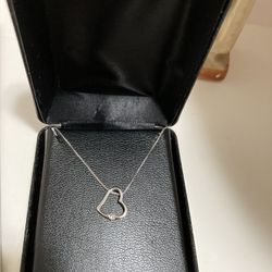 Sterling Heart Pendant With Diamond On 18”Box Chain 