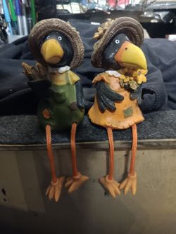 Vintage Male and Female crows Thanksgiving decor
