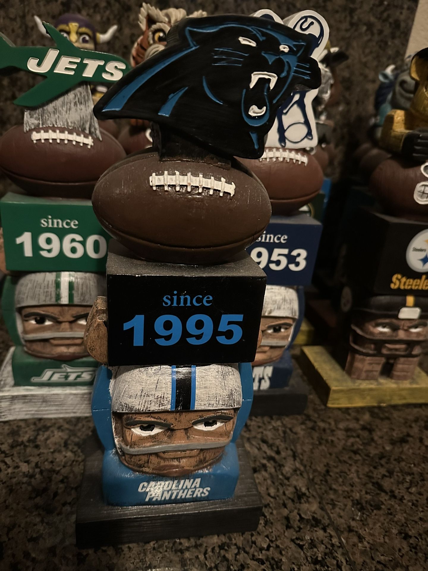 Carolina Panthers NFL Wood Tiki Lawn Garden Ornament Statue- Vintage @ 15 inches tall