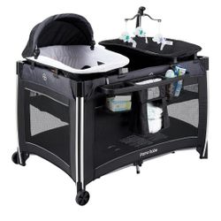Pamo Babe 4 in 1 Baby Playards with Bassinet & Changing Table, Portable Crib Breathable Mesh and Toy Mobile