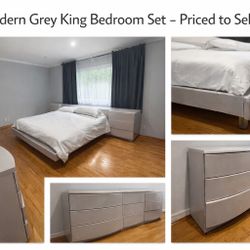 Modern Luxury Gray King Bedroom Set  With Mattress 