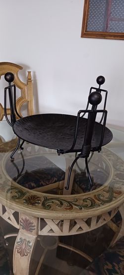 African Wrought Iron Meal / Food Serving Tray / Dish (Black). Never Used! Excellent Condition! 