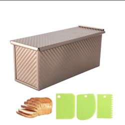 Spmarkt Bread Pan, 13 * 5inch Aluminized Steel Non-Stick Rectangle Pullman Loaf Pan With Lid, scrape