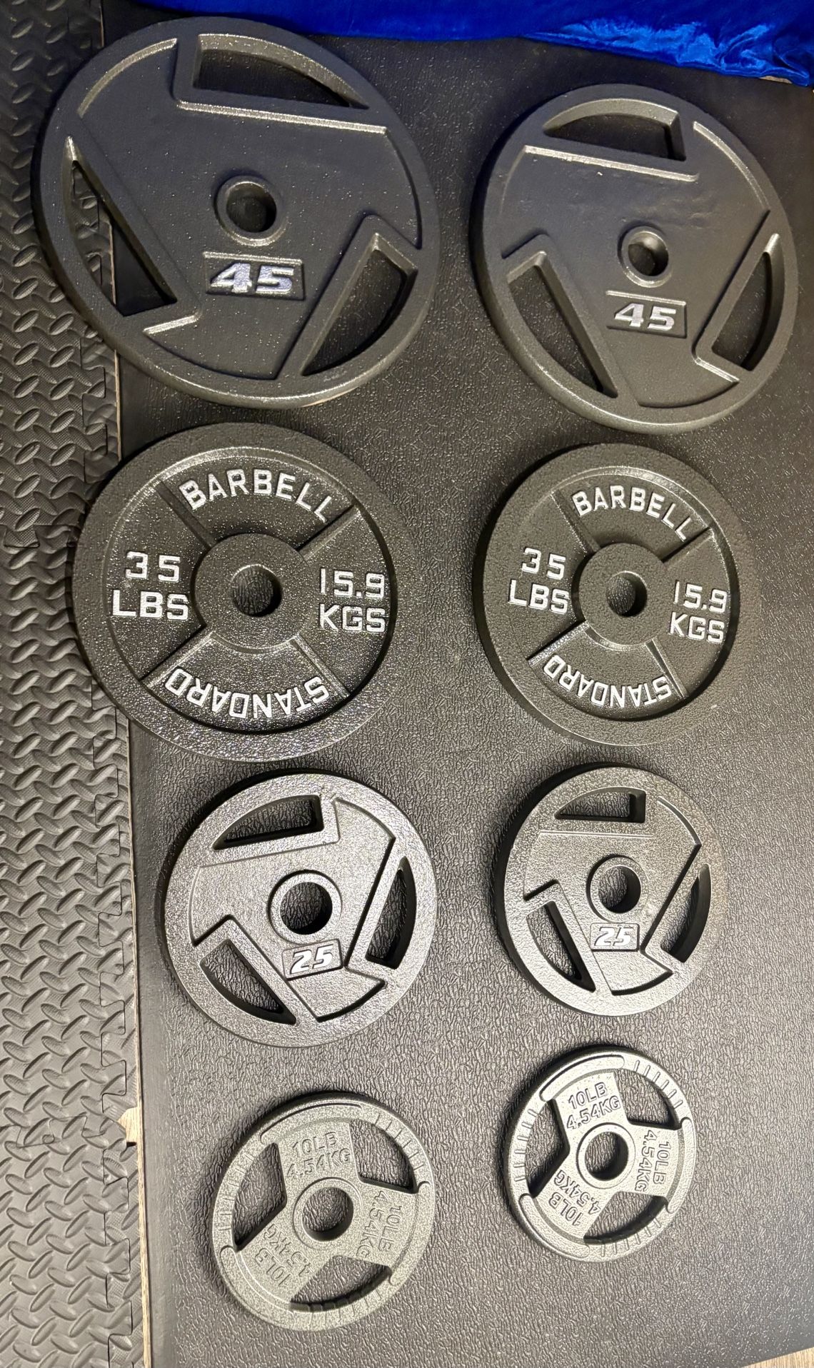 BRAND NEW Olympic  Weights Plates Set: 45s, 35s, 25s & 10s . Btute#230