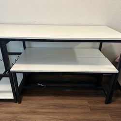 White Table With Wine Rack/ Pull Out Benches 