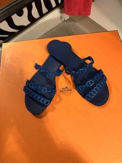 Navy Blue Chaine d’Ancre Rubber Slides hermes