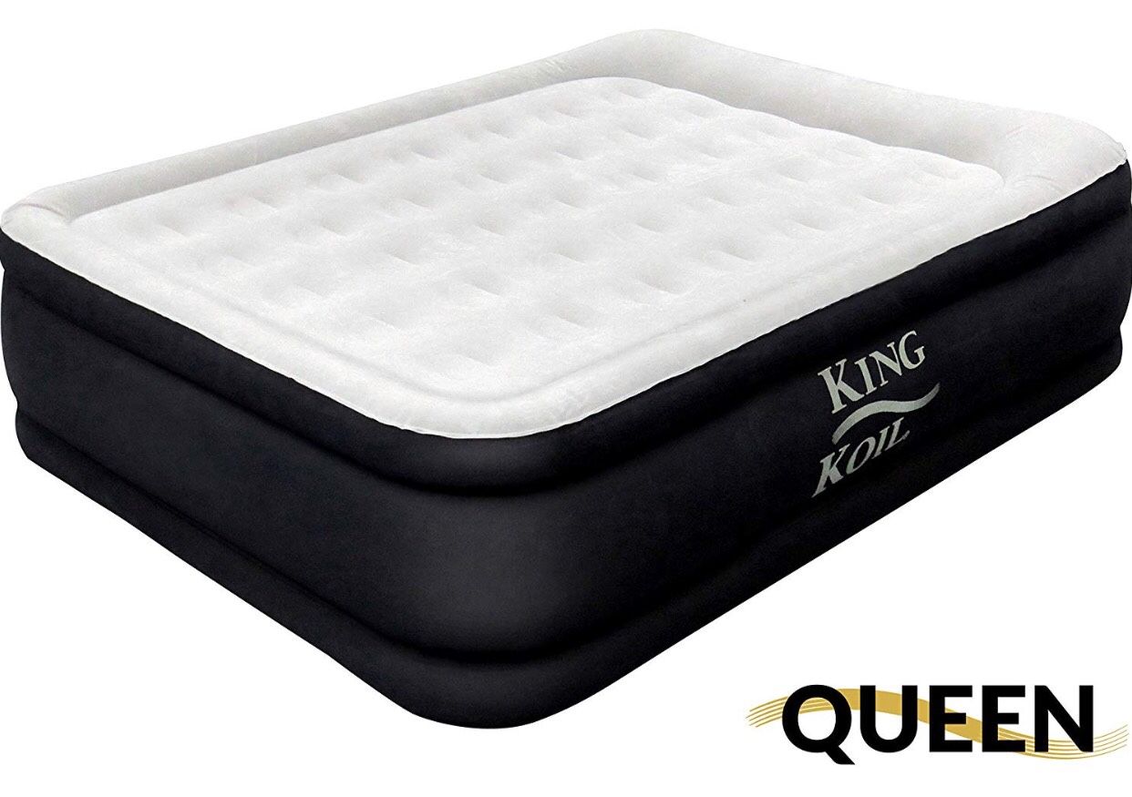 King Koil Queen Air Mattress with Built-in Pump - Best Inflatable Airbed Queen Size - Elevated Raised Air Mattress Quilt Top