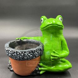 Garden Frog Figurine Statue With Flower Pot