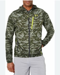 UNDER ARMOUR STORM UA MISSION GREEN CAMO ZIP FRONT HOODED WIND BRAKER XXL