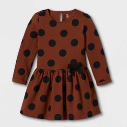 Toddler Girls' Dots Long Sleeve Dress - Just One You made by carter's Brown/Black 2T 