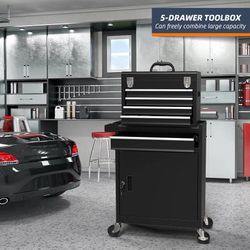 5-Drawer High Capacity Rolling Tool Box, Removable Cabinet Storage Tool Chest with Wheels and Drawers, Detachable Toolbox with Lock for Mechanics Gara