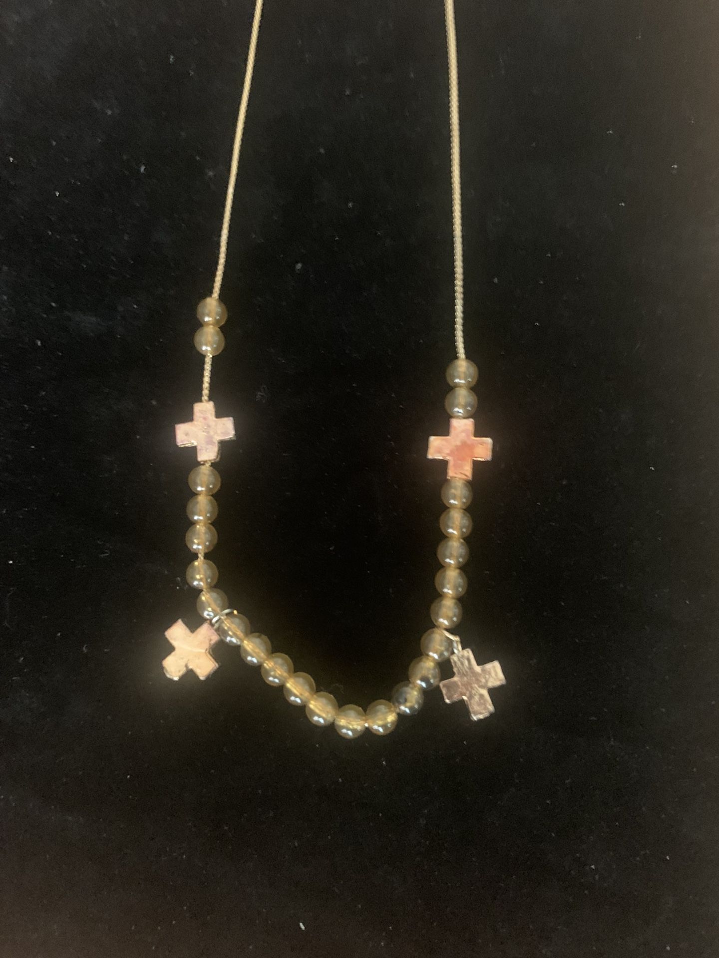 Gold Cross Necklace With Amber Color Beads