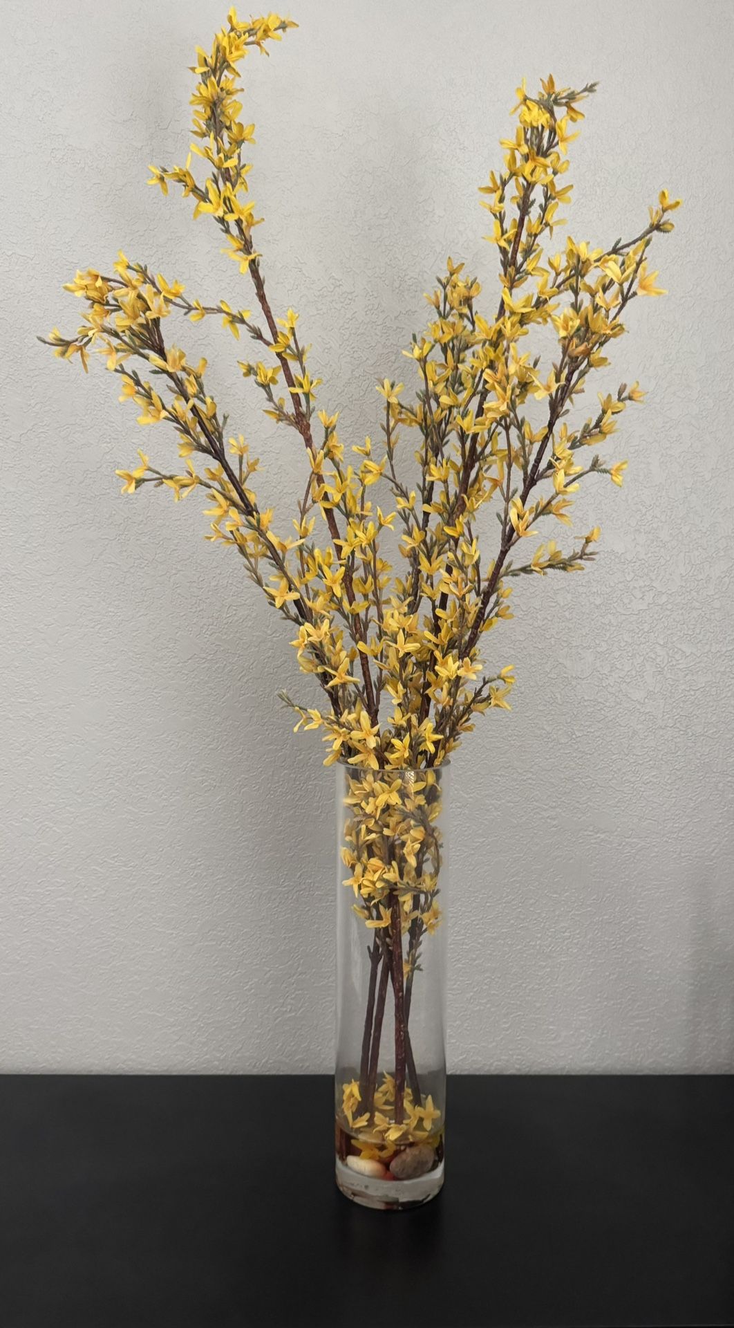 Tall Glass Vase with Yellow Flowers