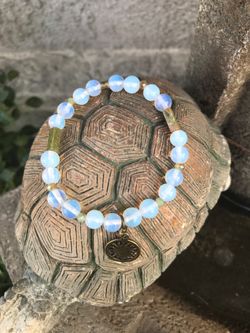 Moonstone and unakite stretch bracelet with sun charm