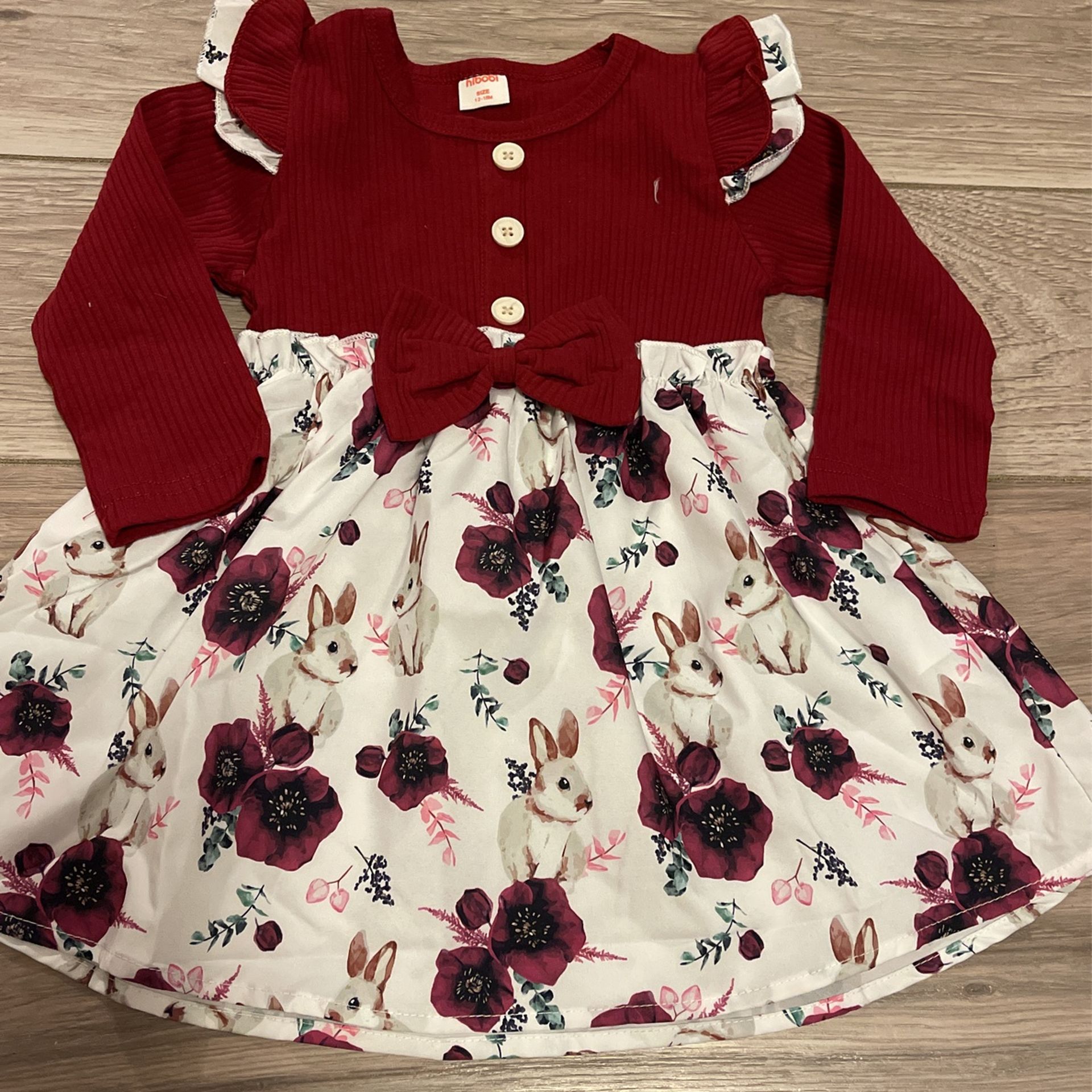 Toddlers Burgundy Dress Size 12/18 Months, New In Bag