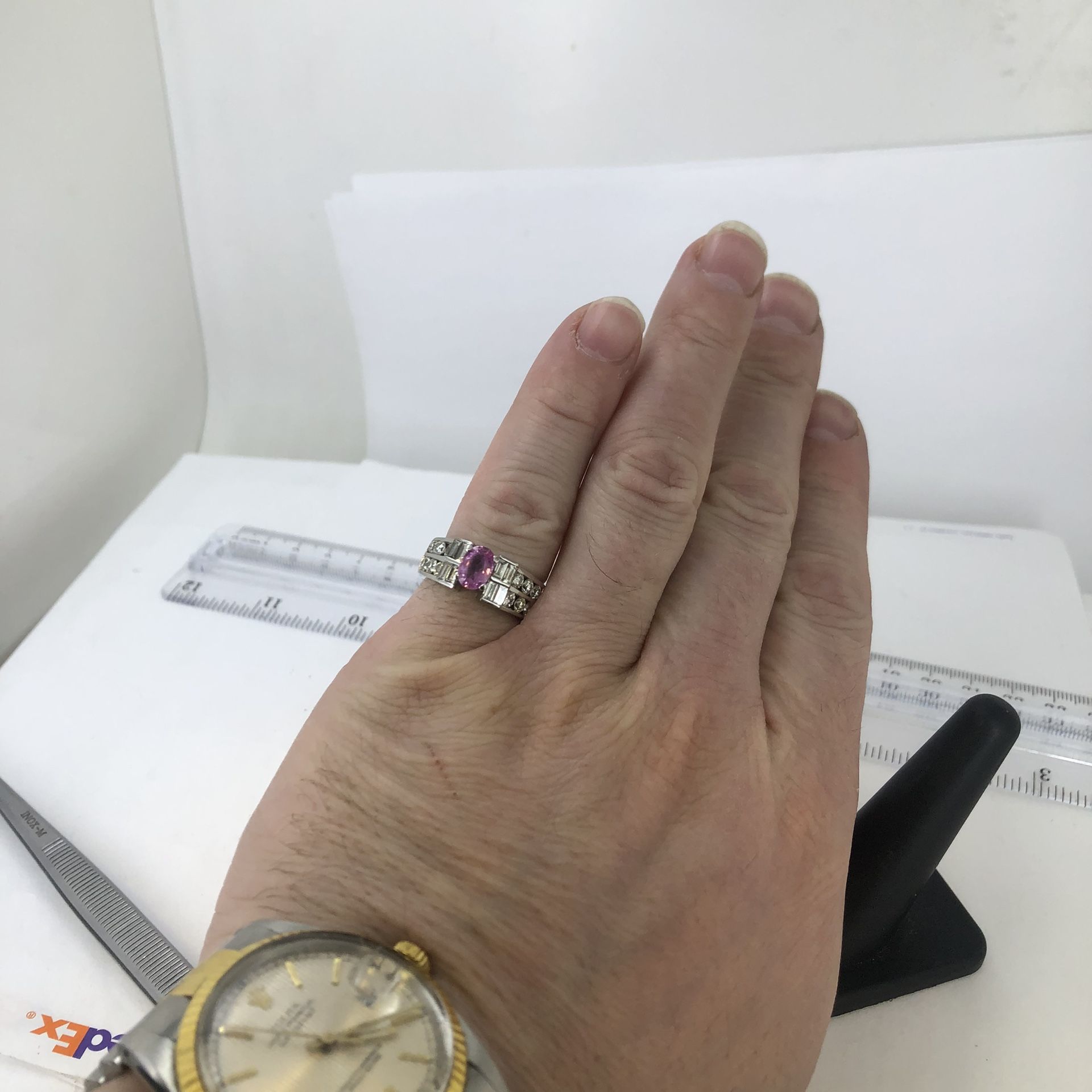 18k White Gold Link Sapphire & Diamond Ring Size 7