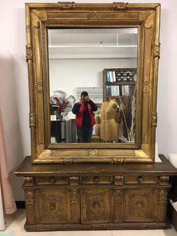 Antique mirror 65”x 54” console 66” L x 17” W x 29” H