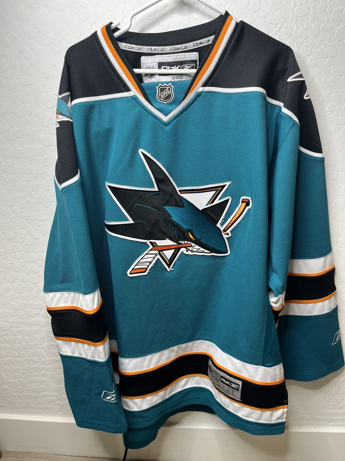 Authentic Reebok NHL San Jose Sharks Blue Stitch Hockey Jersey Men Size 2XL