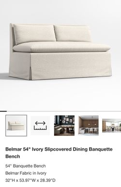 54" Ivory Slipcovered Dining Banquette Bench