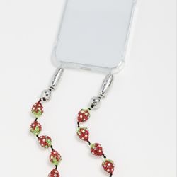 Strawberry Crystal Pavé Beaded Wrist Strap for iPhone Case